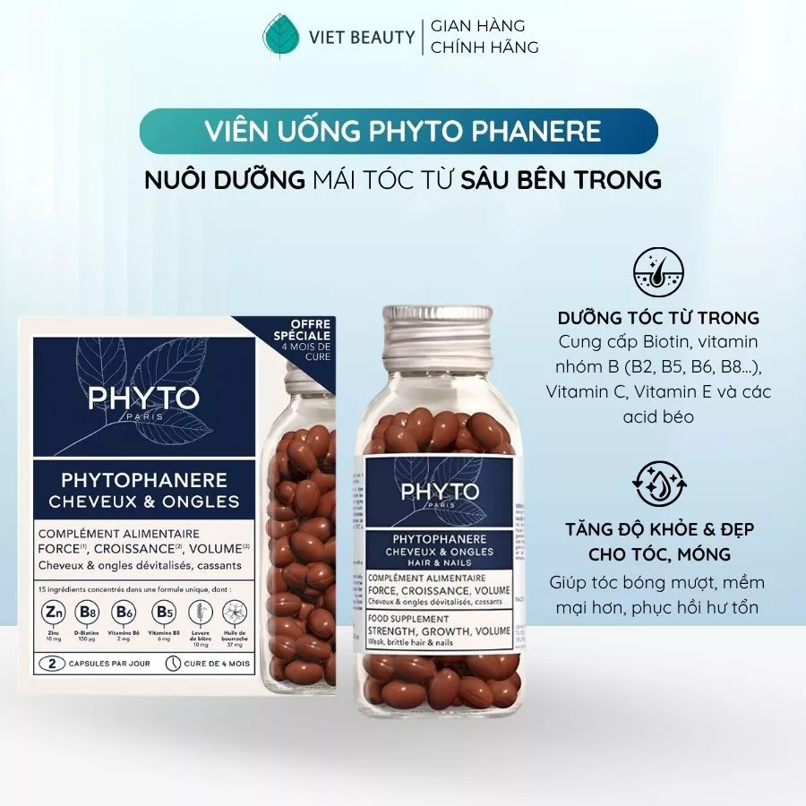 Viên uống PHYTO Phanere hỗ trợ mọc tóc, dưỡng móng - hộp 120 viên