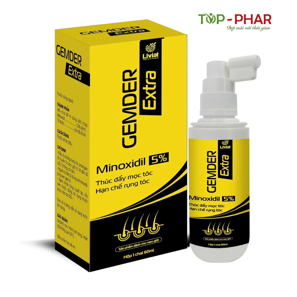 Xịt mọc tóc Minoxidil 5% Gemder Extra 60ml, kích thích mọc tóc và giảm gãy rụng